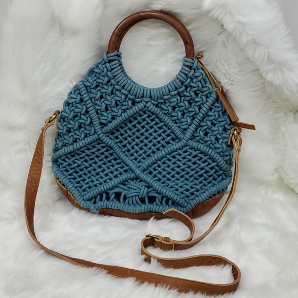 - Anabaglish cotton woven macrame bag purse wood knit - Picture 2 of 12